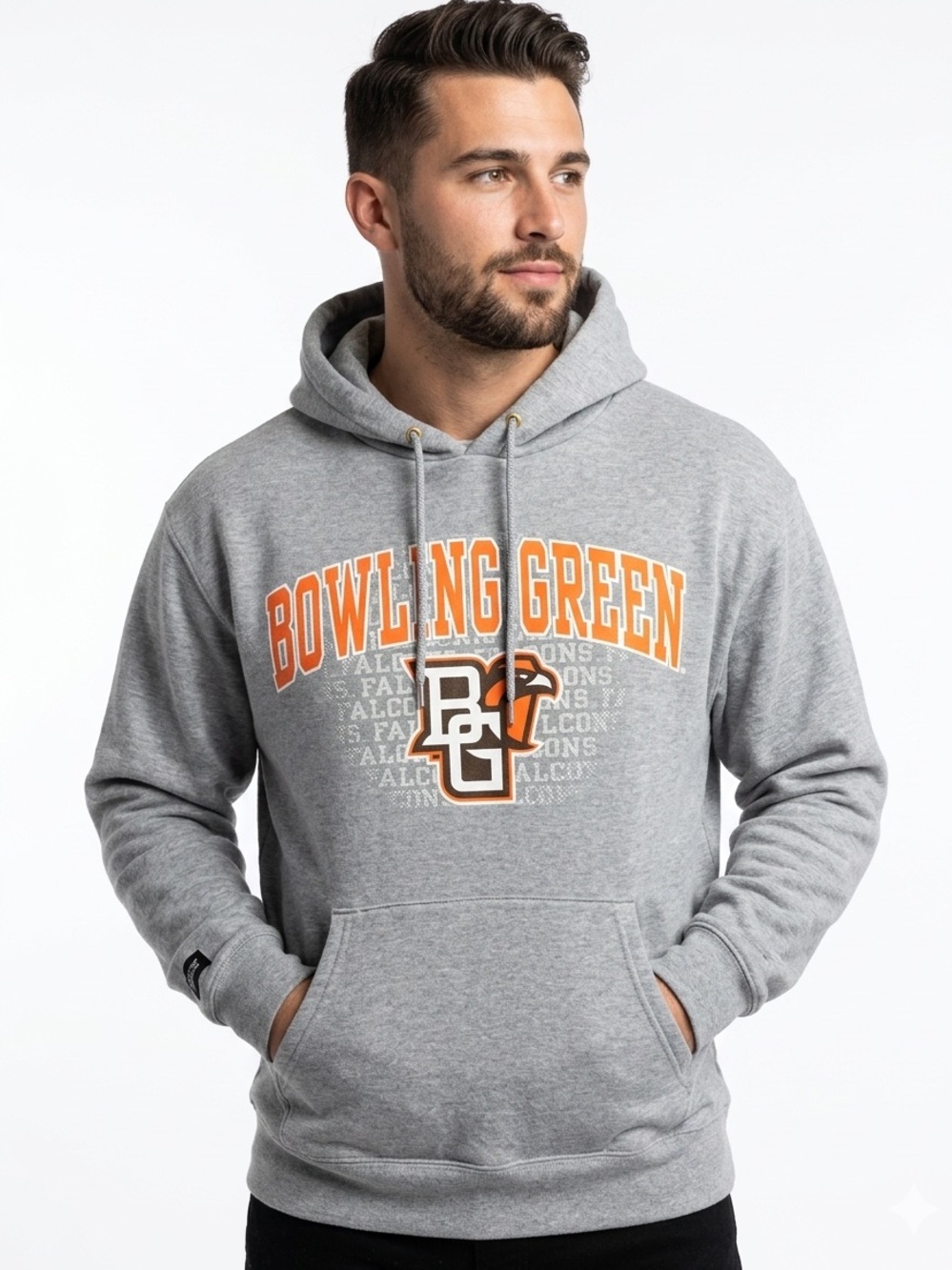 Vintage JanSport BGSU Falcons Hoodie L Grey Y2K 90s Bowling Green Sweatshirt